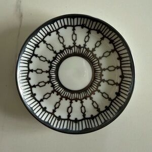 Decorative White Porcelain Saucer with Black Geometric Trim